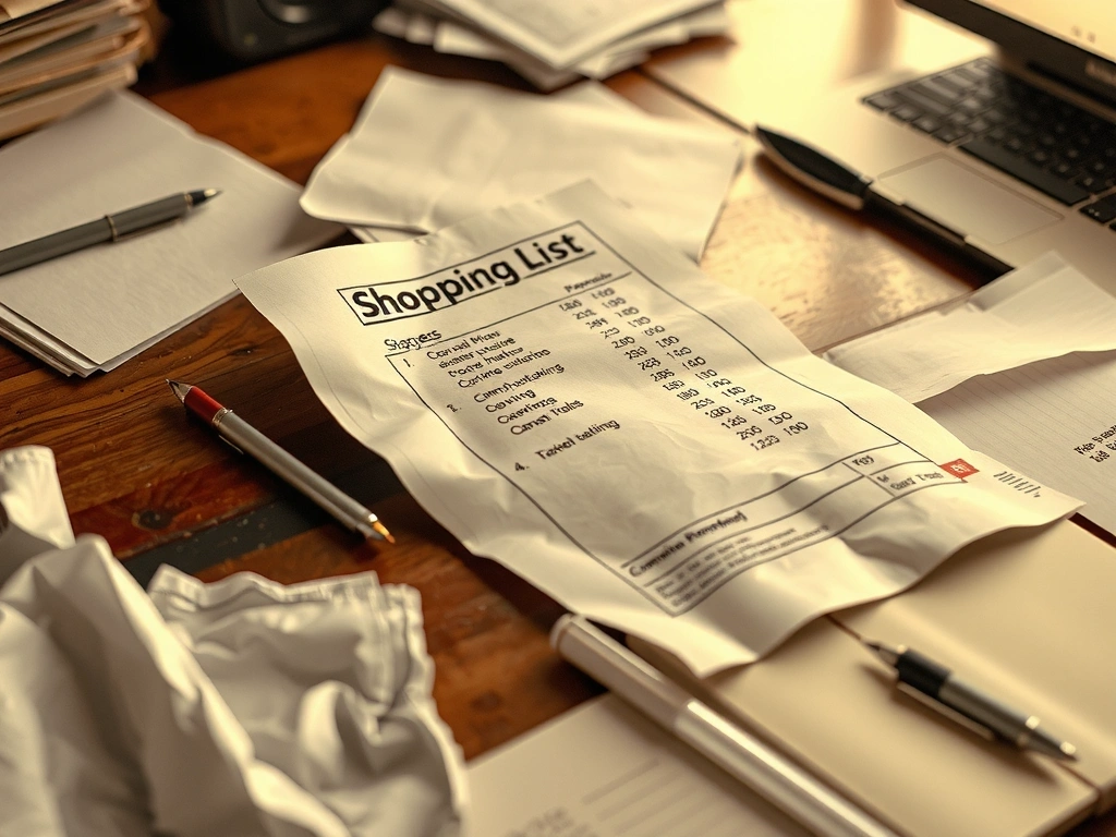 Unordentliche Einkaufsliste